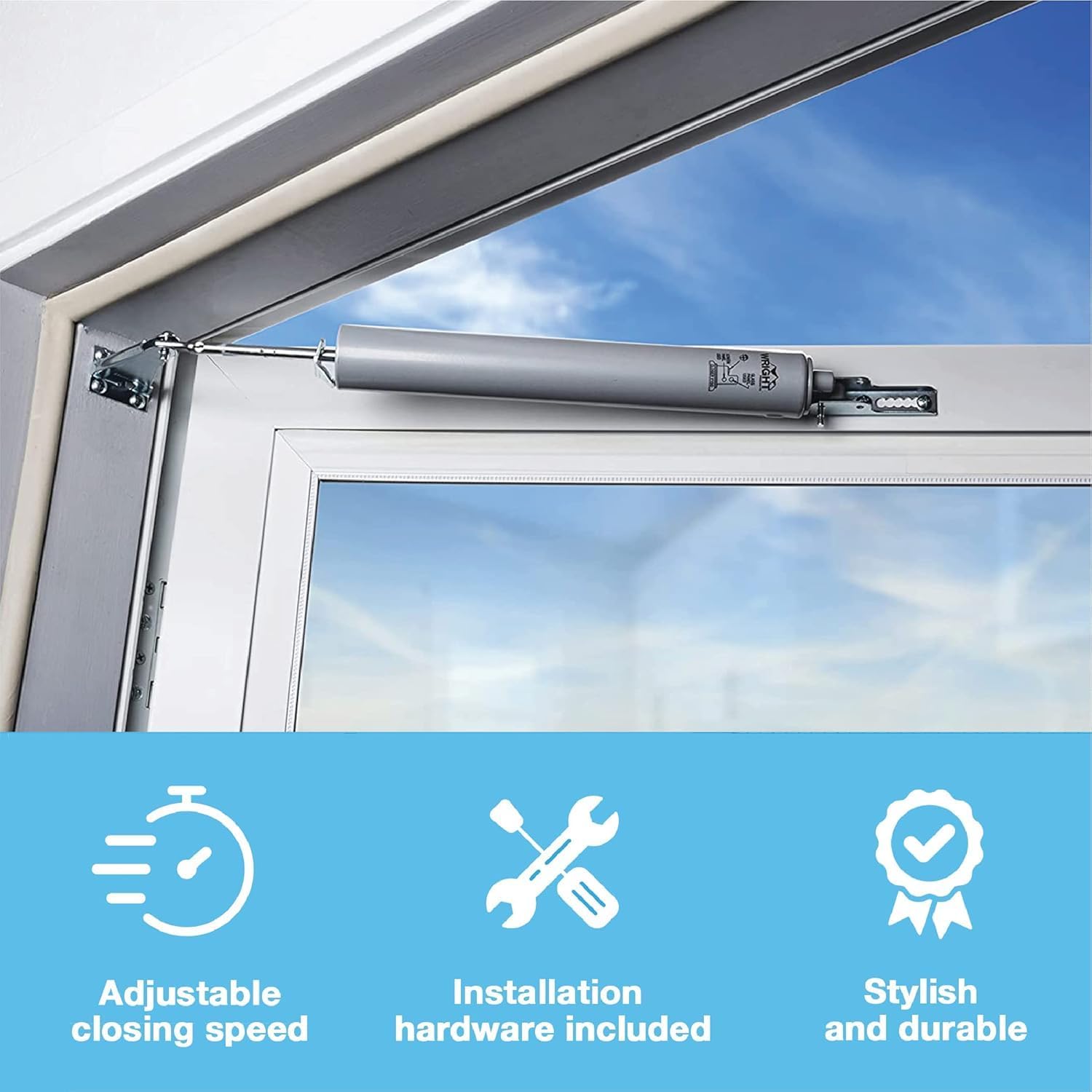 Wright Products Heavy-Duty Pneumatic Storm Door Closer – Durable, Adjustable, Quiet-Closing with Hold-Open Feature (Transitional, Aluminum)