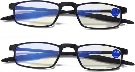AUGEN Blue Block TR-90 Unisex Free Size Black Reading Glasses With Case (+2.00, Pack of 2)
