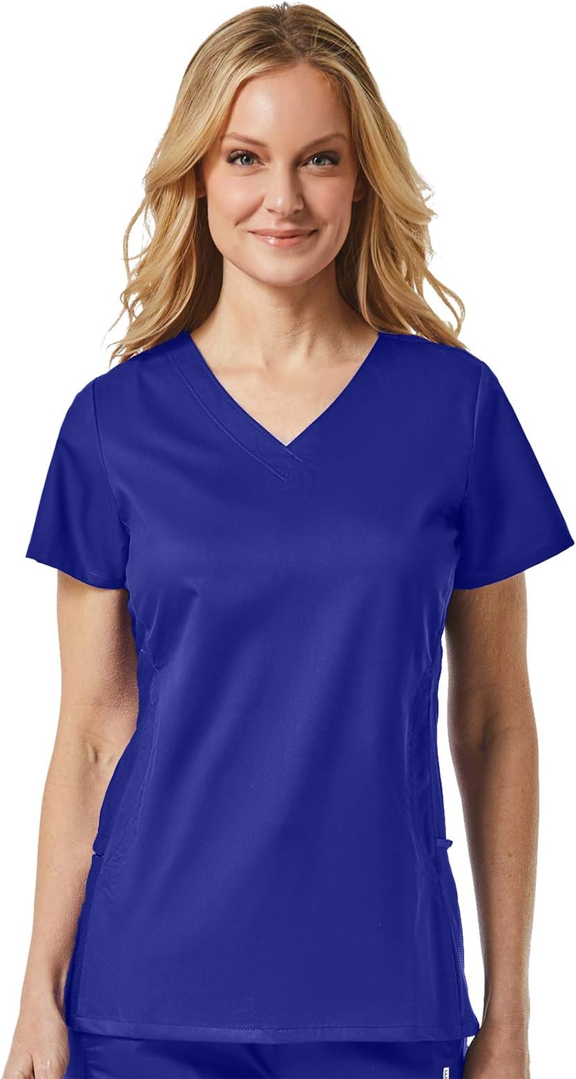 EON Women's Coolmax Mesh Panel V-Neck Solid Scrub Top