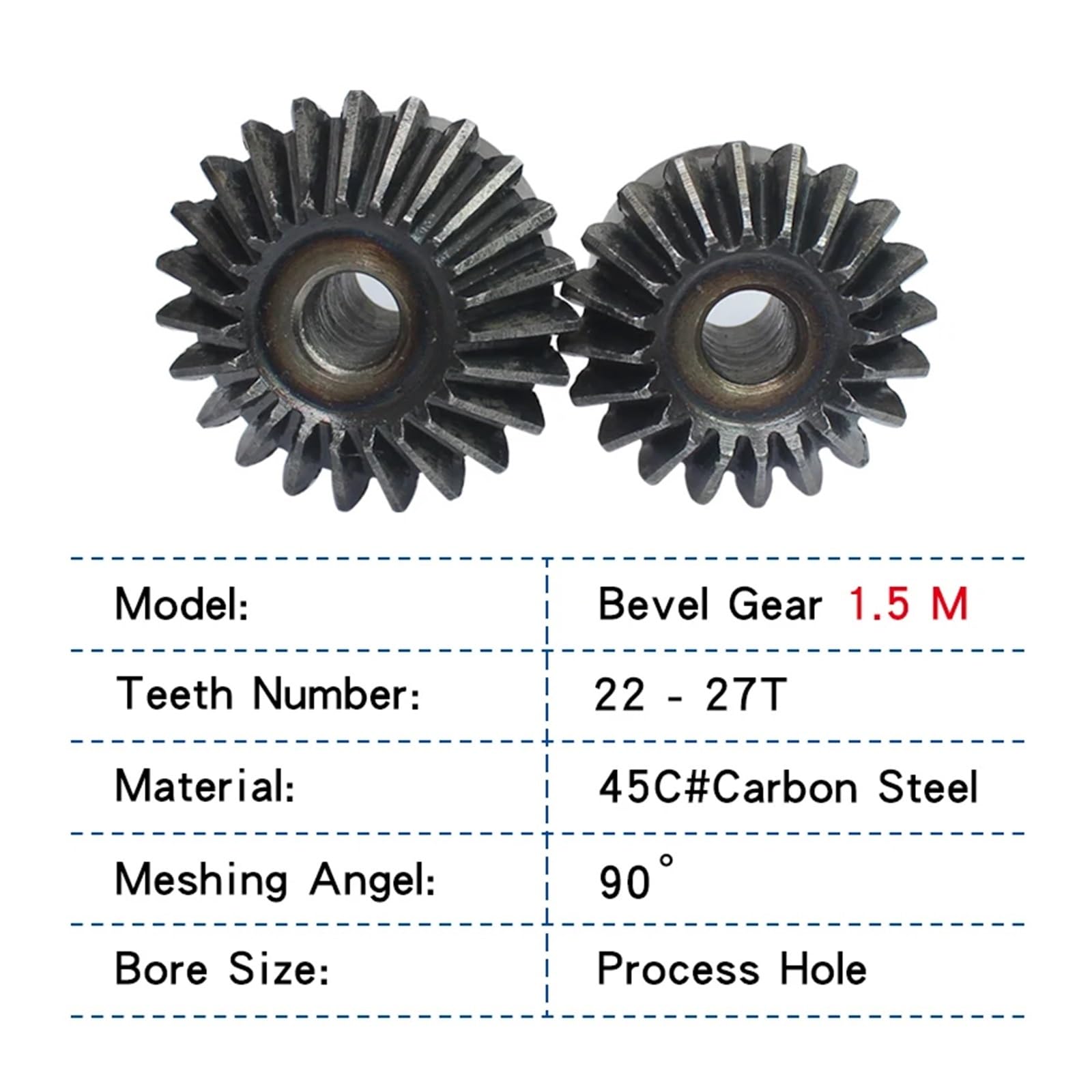 SHIHUANI Bevel Gears Bevel Gear 1.5M22T/23T/24T/25T/26T/27T Gear 90 Degrees Meshing Angle Carbon Steel Transmission Ratio 1:1 Transmission Parts(27 Teeth)