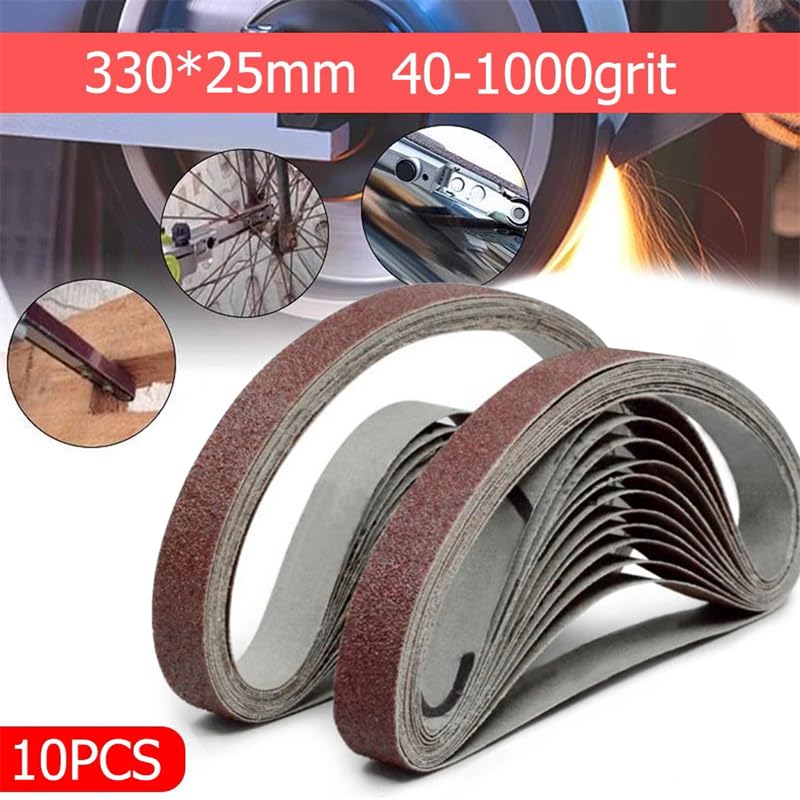 10pcs 25mmx330mm Sanding Belts 40-1000grit Abrasive Screen Band Belt Drive Grinding Polishing Tool for Wood Furniture Metal,80
