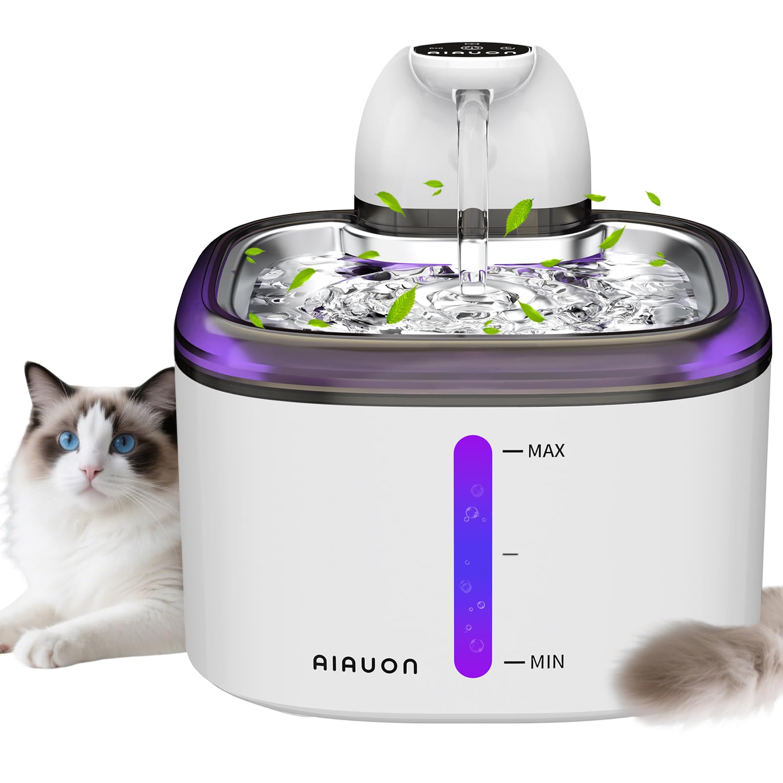 Cat Water Fountain Cordless 118oz/3.5L Wireless & Battery Operated Pet Water Fountain for Indoor Cats, Stainless Steel Tray with Sensor & Timer Modes, Ultra-Quiet, BPA-Free & Easy-to-Clean