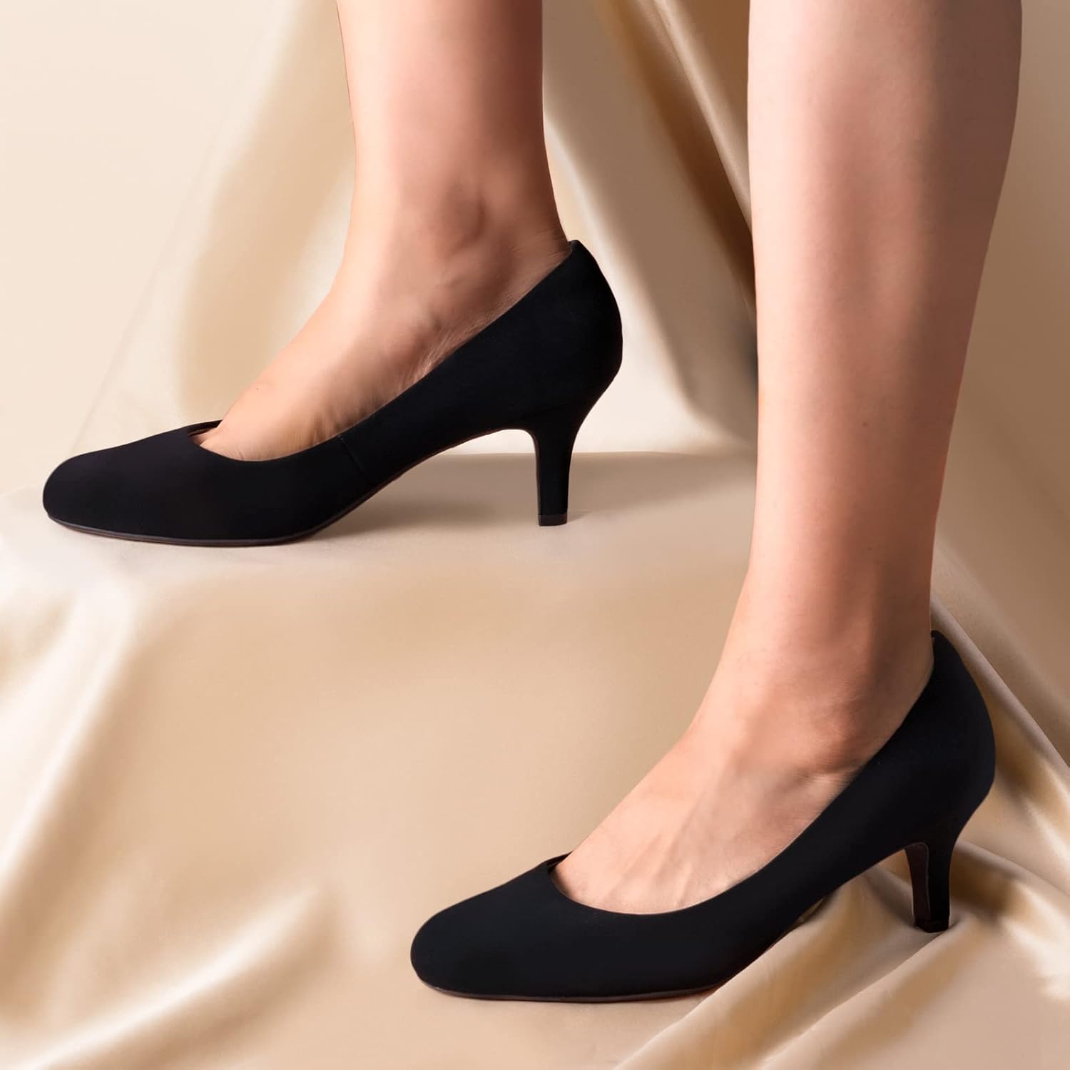 Ankis Black Pumps for Women, Comfortable Low Heel Women Pumps