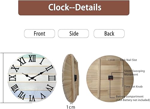 Miniatura 8 de Relojes de pared de madera maciza para decoración de sala de estar, reloj de pared rústico de 16 pulgadas, funciona con pilas, reloj de pared