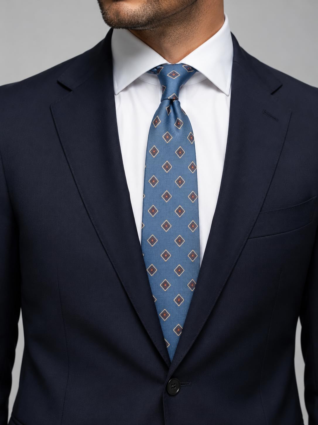 Prince Bowtie - Krawatte 7cm - Blaue Wollkrawatte mit Rauten Muster - ONE SIZE