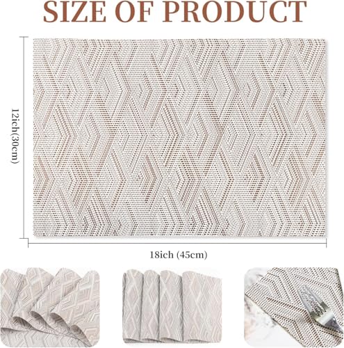 Image of YELONA Placemats for Dining Table - Heat Resistant, Non-Slip & Washable PVC Vinyl Table Mats - Set of 8, 45 x 30 cm (Camel White)