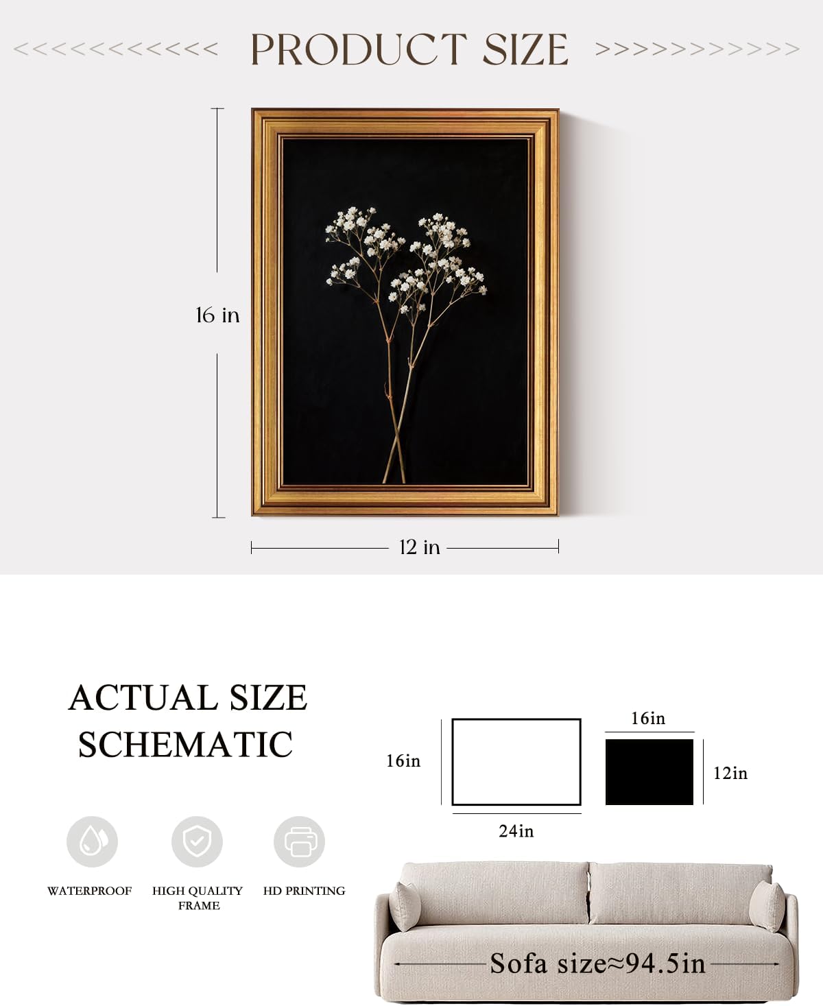 ARPEOTCY Gold Framed Canvas Wall Art, Dried Flower Wall Decor, Wildflower Farmhouse Style Painting Pictures, Bedroom Kitchen Shelf Decor, Home, Decoration for Living Room, Kitchen, 12x16inch image 4