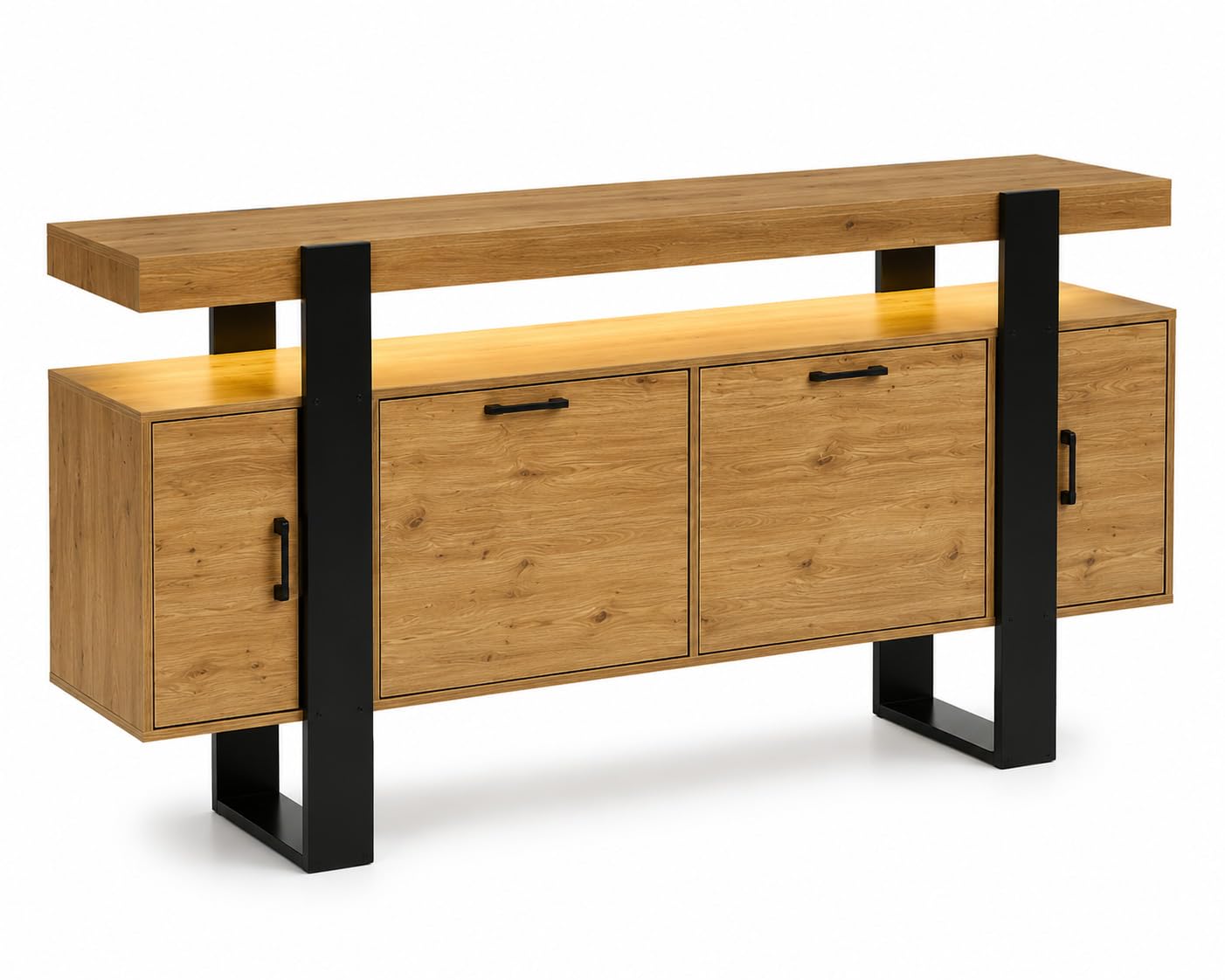 Mueble TV Alto (2 Paquetes) para TV de hasta 60 Pulgadas, Aparador Sideboard con Puertas, 140x40x80 cm, Cómoda para Comedor Entrada Pasillo, Efecto Roble y Negro