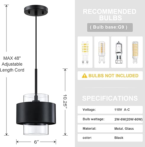 Miniatura 3 de Dolaimy House Lámparas colgantes de cristal, lámparas de techo de granja para isla de cocina, mini lámparas colgantes ajustables de 6 pulgadas para
