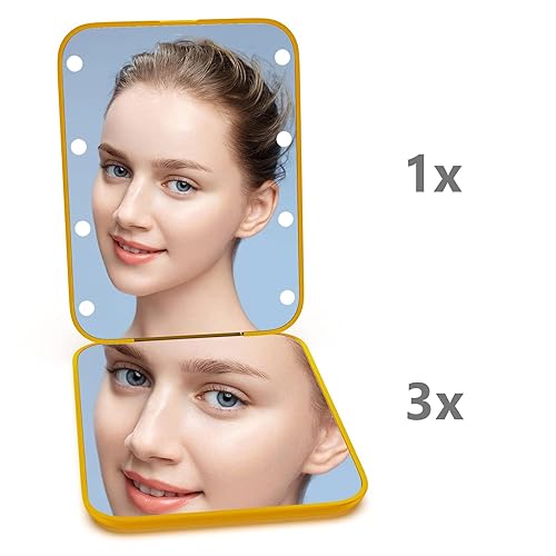 Miniatura 2 de Kintion Espejo de Bolsillo, Espejo de Maquillaje de Viaje LED Compacto de 1X/3X Aumento con Luz para Bolso, de 2 Caras, Portátil, Plegable, de Mano