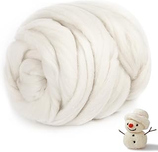 Natural Wool Roving - 8.8oz Fibre Wool Yarn Roving Needle Felting Wool Hand Spinning for Beginners Adult Wool Felting Yarn Supplies DIY Craft Materials - White