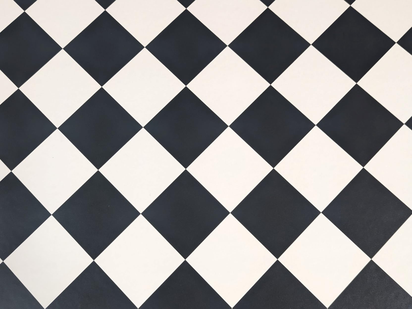 Suelo de PVC con diseño de tablero de ajedrez en diagonal, en blanco y negro, 14 x 14 cm, Corte (2m de ancho / 1,5m de largo)
