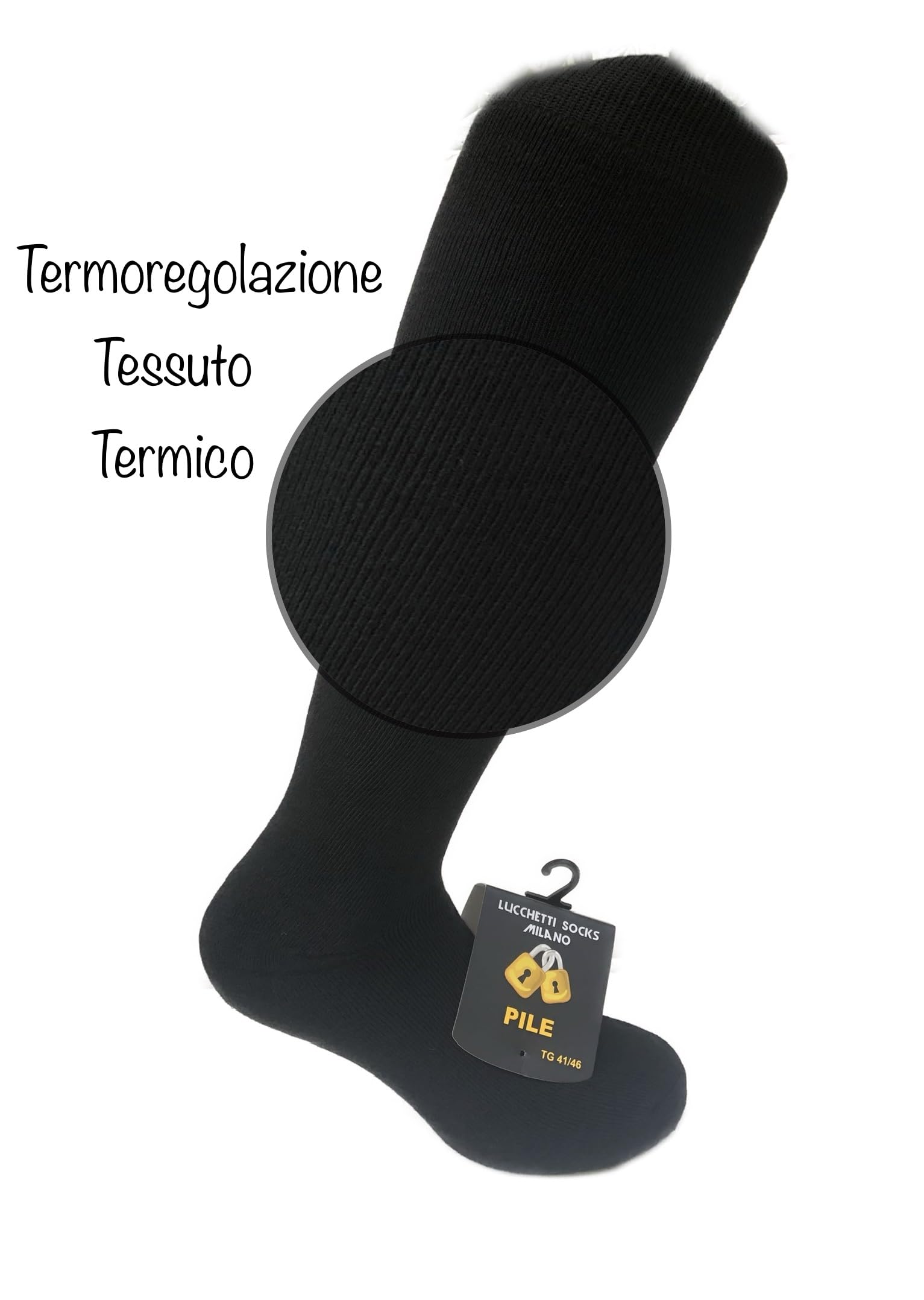 Lucchetti Socks Milano CALZE TERMICHE IN PILE LUNGHE SCI MONTAGNA PESANTI NERO BLU GRIGIO