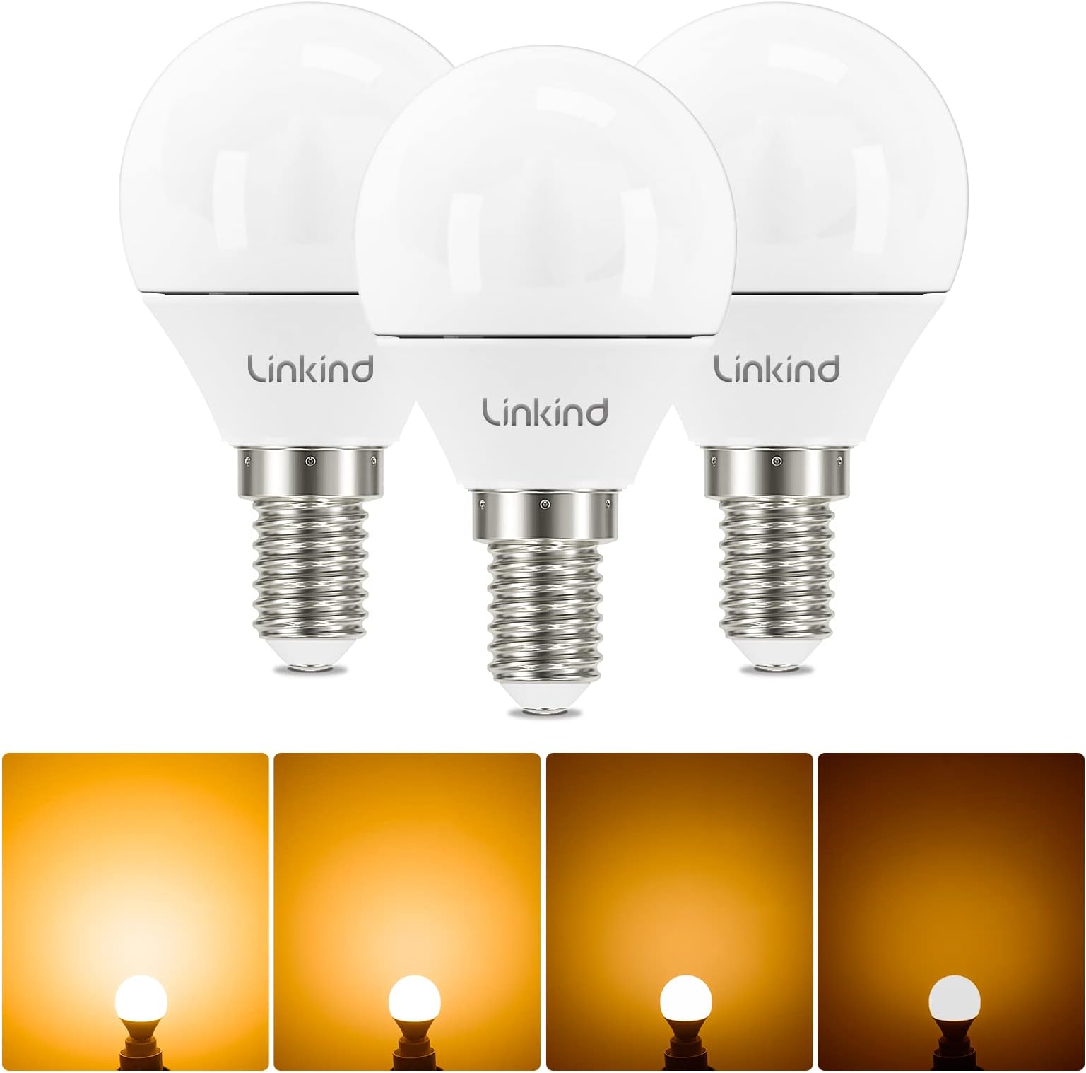 Linkind E14 LED Bulb Dimmable, 40W Equivalent Golf Ball P45 Bulb, 4.2W 470LM, 2700K Soft White, Small Edison Screw (SES), Pack of 3