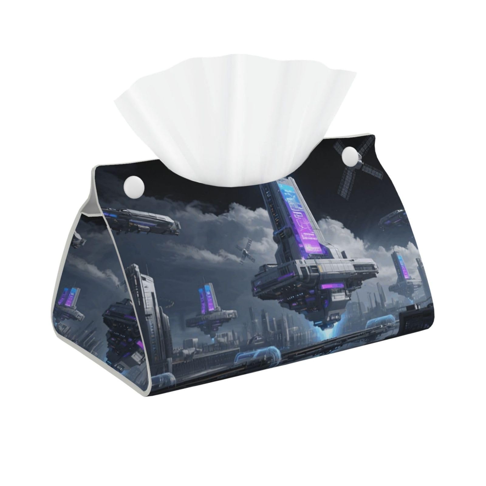 Pu Leather Tissue Box Cover, Sci-Fi Style Rectangle Tissue Case Covers Decorative Tissue Box Holder Waterproof Tissue Holder Organizer for Bathroom Home Office