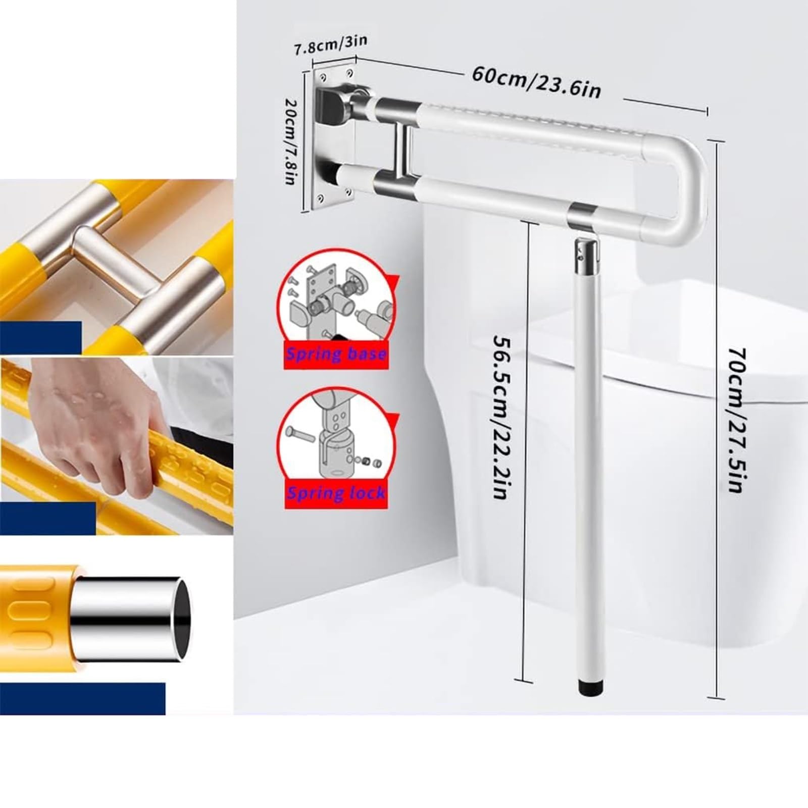 Asa De Seguridad para Baño，Barra de Apoyo para Inodoro Barra abatible Inoxidable Adaptado a Personas Mayores Agarraderas asidero Plegable Resistencia al Deslizamiento (Size : 75cm)