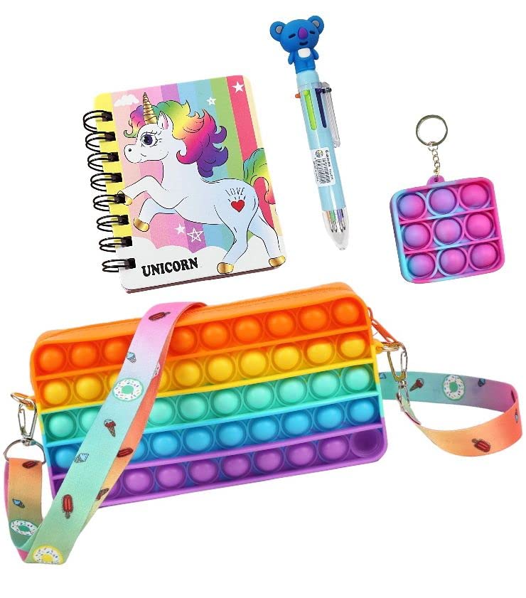 Le Delite pop it Sling Bag / Cute Stylish Handbag Purse for Girls/Boys Kids , Pocket Diary School Stationery , 4 in 1 Pen & pop it Keychain /Cross-Body Messenger Bag , Fidget Toys Stress Relief Game-image-45