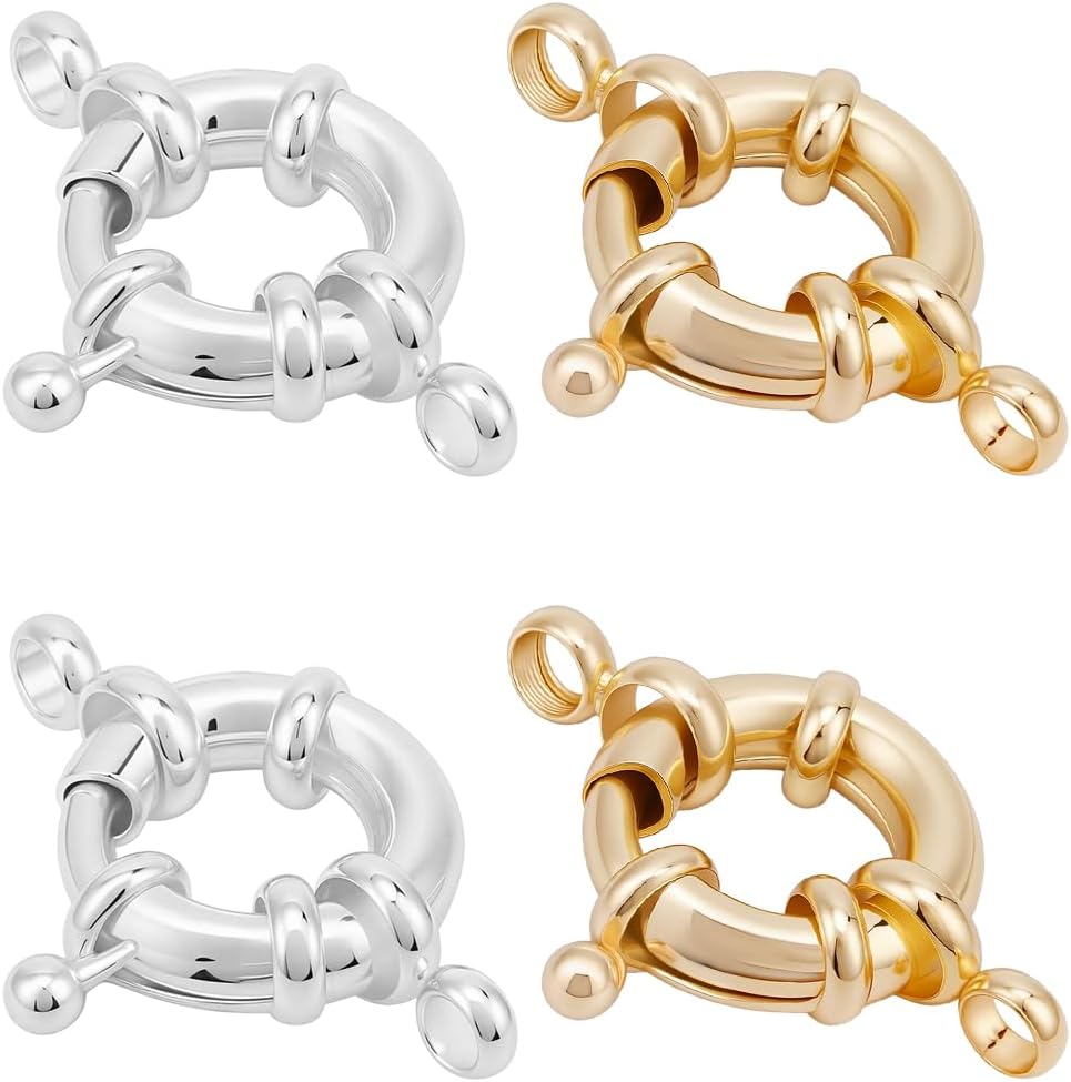 Beebeecraft 12Pcs 2 Colors Spring Clasps Ring 24x19.5x5.5mm 14K Gold&Sterling Silver Plated Brass Necklace Link Connector Charm with 2 Holes for Jewelry Making Bracelets DIY Craft