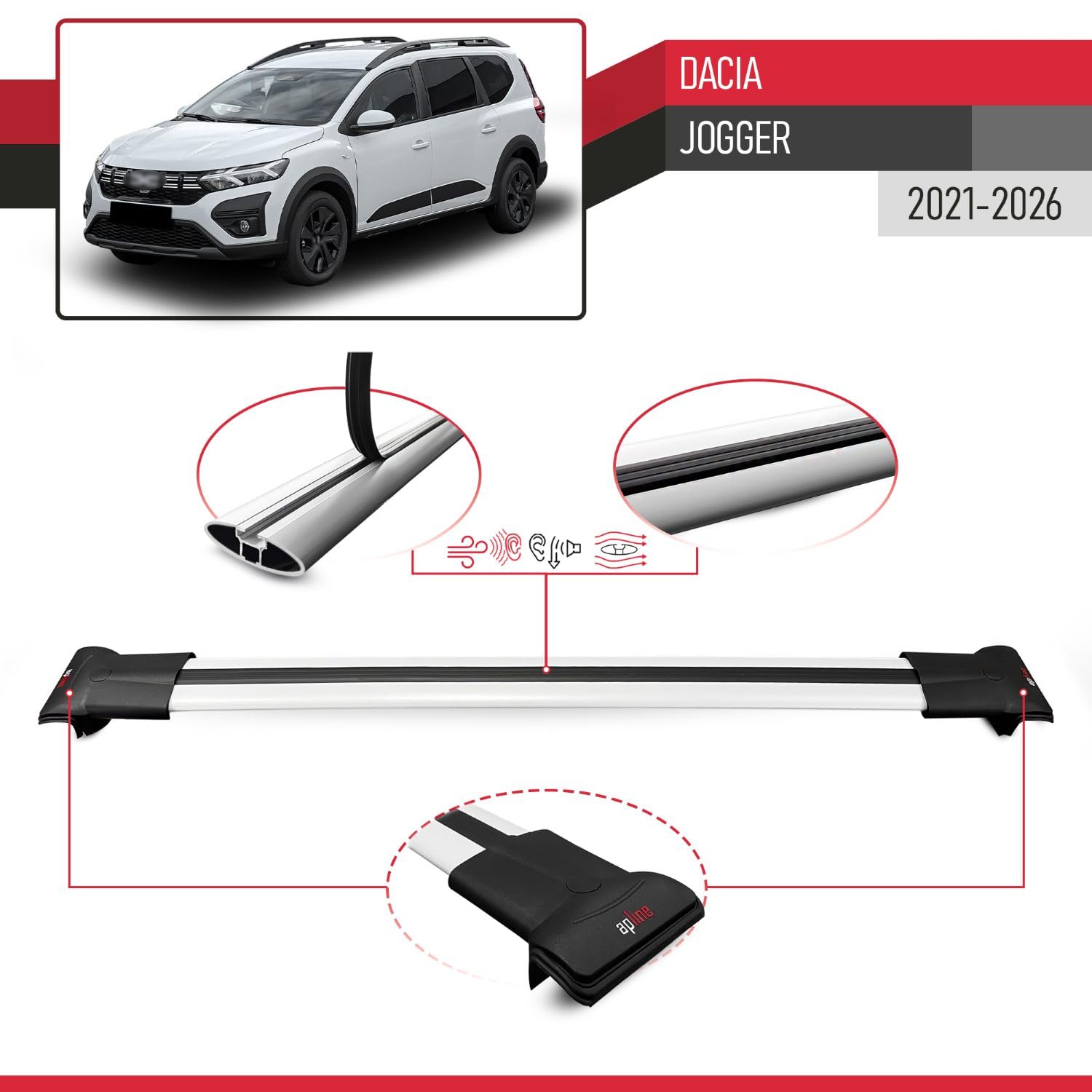 Compatibile con Dacia Jogger 2021-2026 Modello FLY Barre Tetto Portapacchi Auto Barre Portatutto Grigio Alluminio 2 Barre