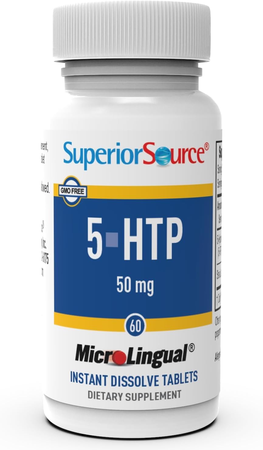 5-HTP 50 mg - Natural Supplement Aids Restful Sleep & Neurotransmitter Functions - Brain Health & Function Support - 5-Hydroxytryptophan Supplement - 60 Instant Dissolve Tablets