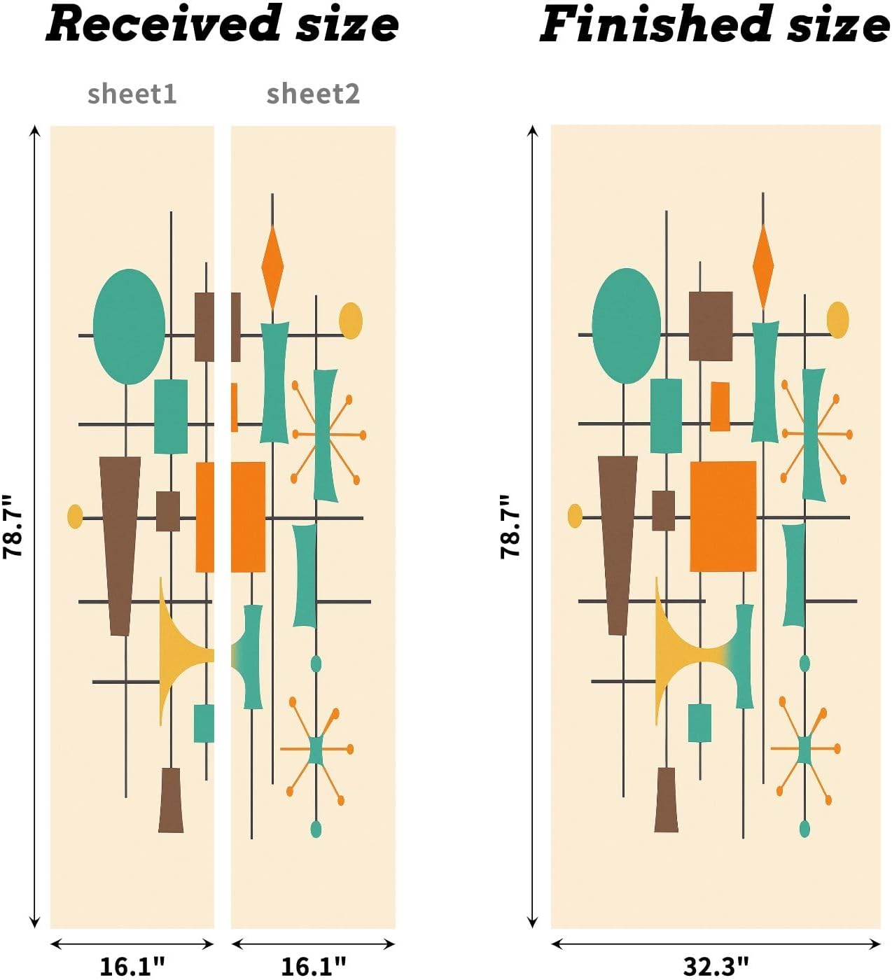Self Adhesive Vinyl Refrigerator Wrap 50s Mid Century Modern Vintage Retro 1950s Mod Fifties Geometric Door Mural Sticker Peel and Stick Removable Door Cover Fridge Wrap Decal for Kitchen Decor