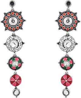 VOYLLA Folklore Enamelled Circular Long Drop Earrings Price In India