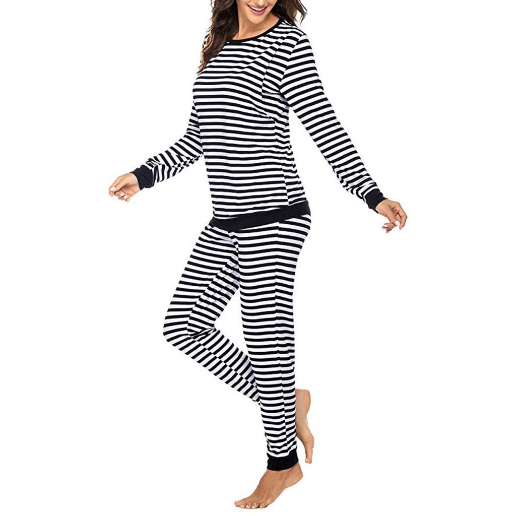 Ensemble haut + pantalon rayé pour femme T-shirt long pyjama manches allaitement costume de maternité et costume de grossesse avec fermeture éclair et