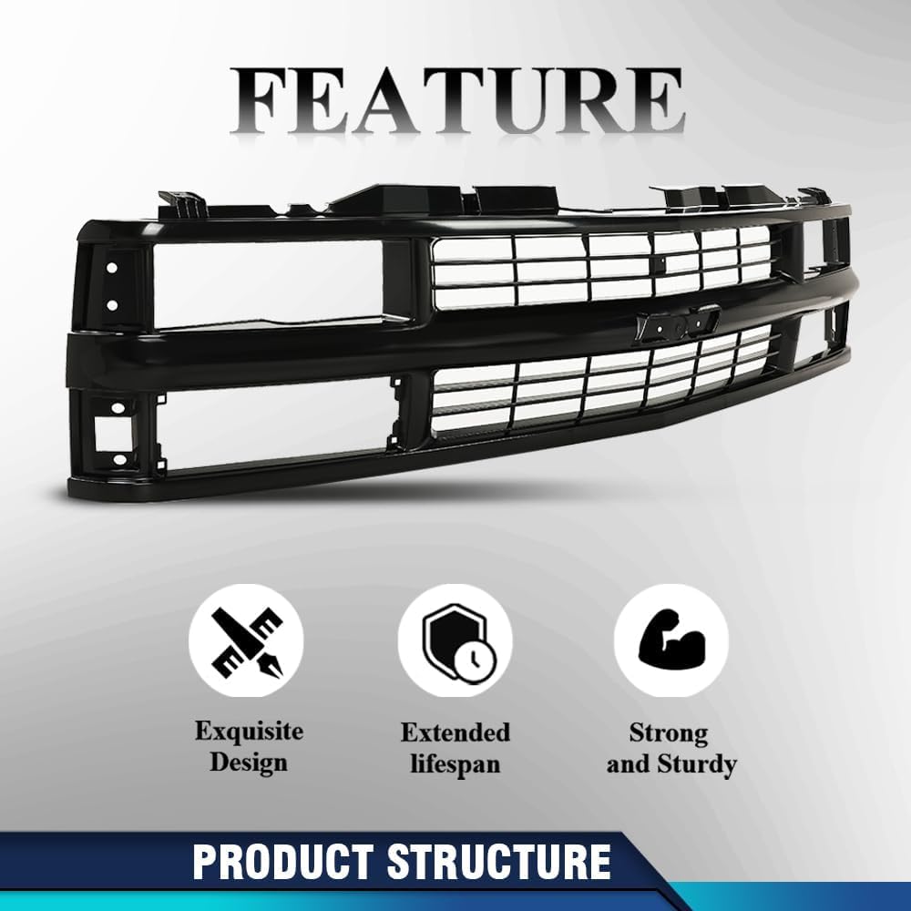 PIT66 Grille Full Grill Compatible with 1994-2000 Chevy C/K 1500 2500 3500 Suburban Tahoe for Models with Sport Package 15981092, GM1200239 Black