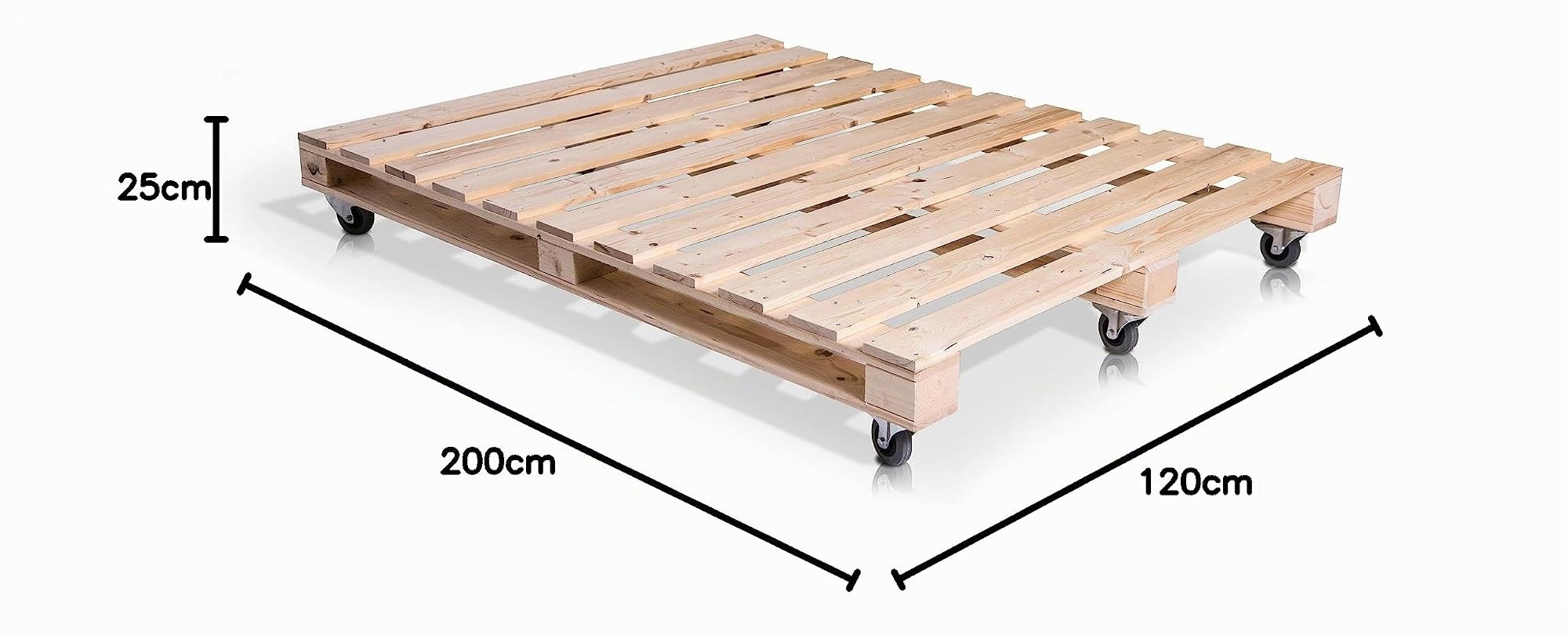 moebel-eins PALETTI Massivholzbett Duo Holzbett Palettenbett Bett aus Paletten mit 11 Leisten, Palettenmöbel Made in Germany, 120 x 200 cm, Fichte Natur