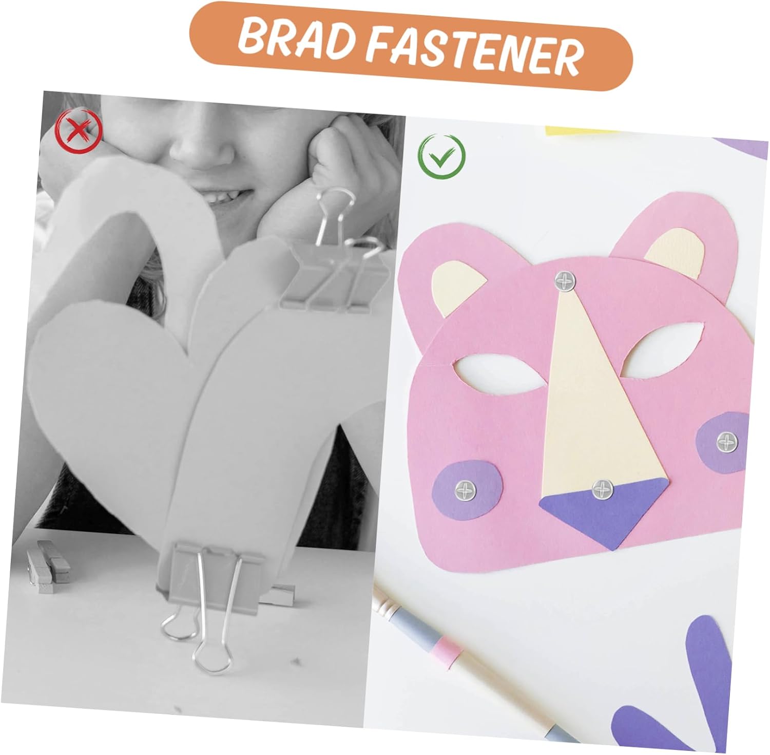 HOMSFOU 100pcs Scrapbooking Paper Fasteners Paper Craft Brads Safe Rounded Flat Head Nails for Boys and Girls DIY