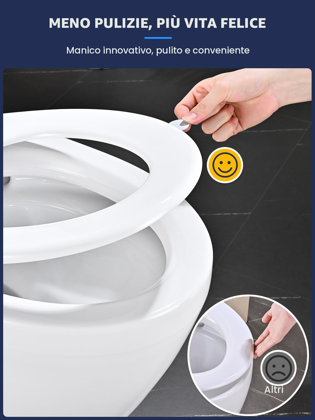 Tavoletta WC Universali O Forma, YEAUPE PRO Copriwater, Sedile WC Chiusura Ammortizzata con Sgancio Rapido a un Pulsante, Plastica Facile da Pulire, Bianco, 44,6 x 37,2 x 4,3 cm