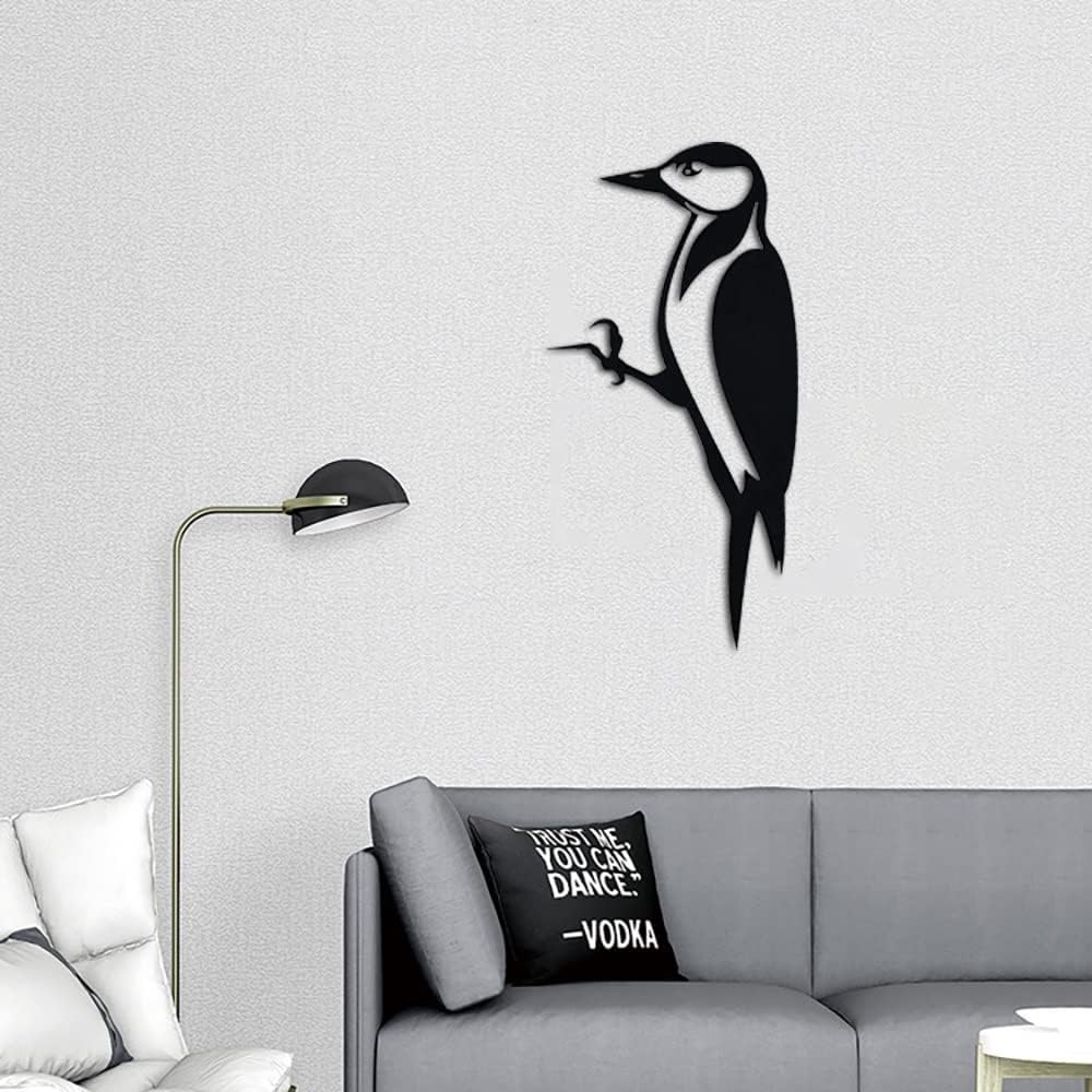 JILIP Metal Woodpecker Wall Art Decor, Metal Bird Hanging Wall Silhouette Signs, Black 3D Wall Decor Plaque, Outdoor Indoor Garden Sculptures (Size : 23.6IN/60cm)