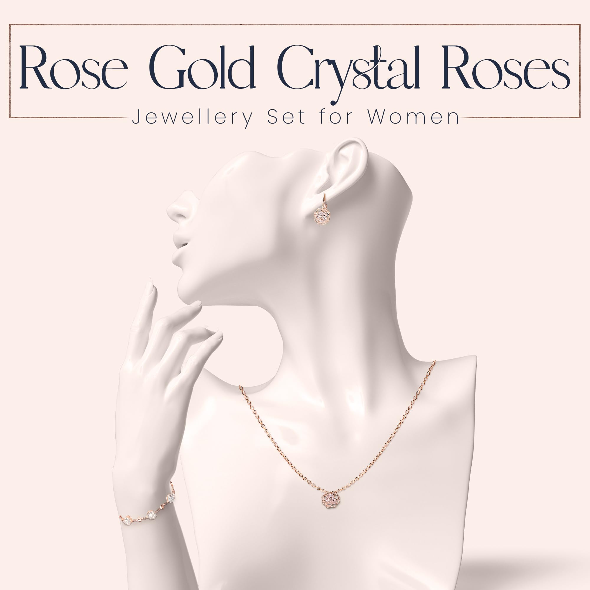 Crystalline Azuria Mujer 18ct Chapado en Oro Flores Rosas Cristales Juego de joyas Collar Pendientes Pulsera para Mujer Niña Boda Novia y Dama de honor