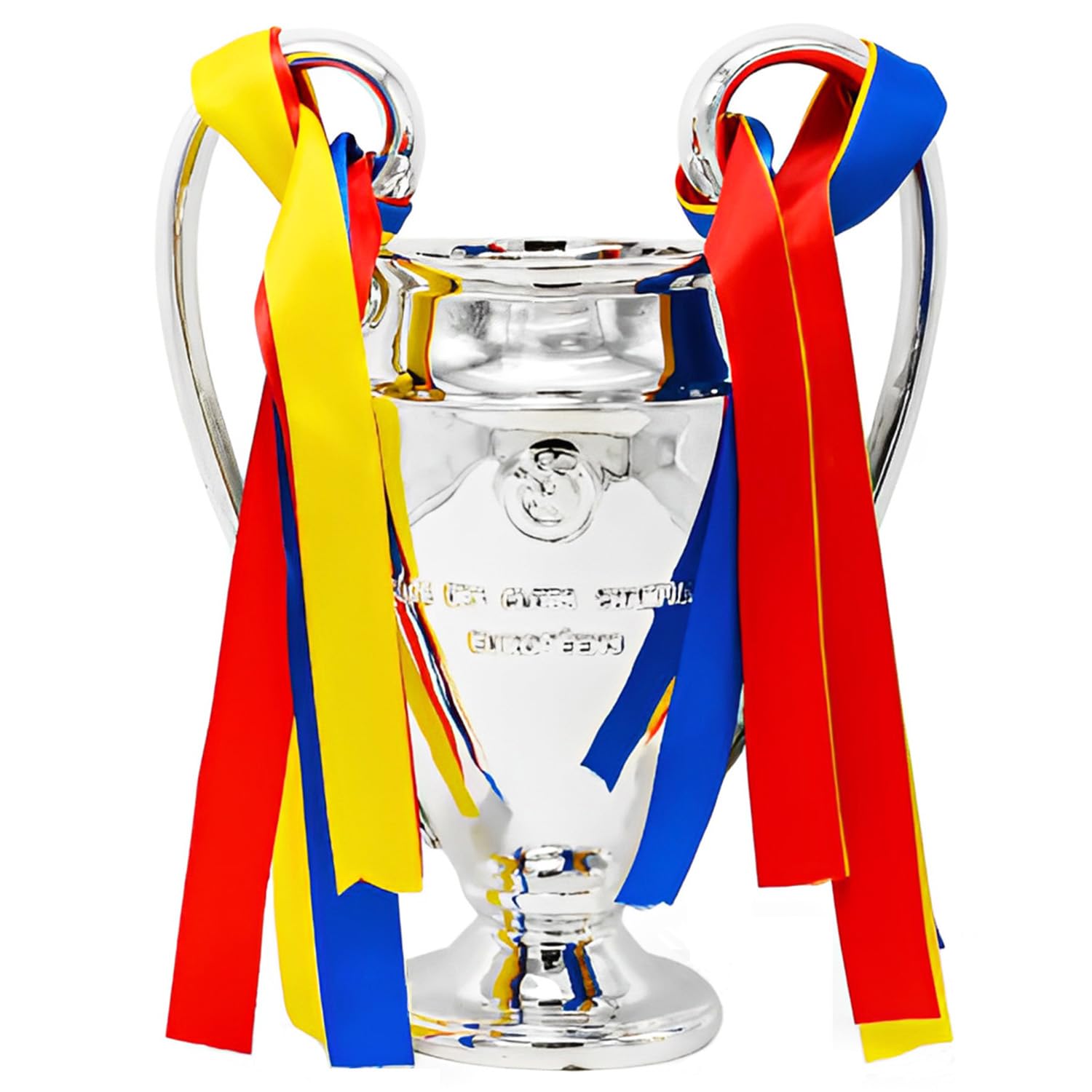 YYDSTES European Champions Football Trophy Electroplating Silver Europe Soccer League Winners Trophies With 3 Color Ribbon Fans Home Decorations Collection Display Ornaments Resin,32cm