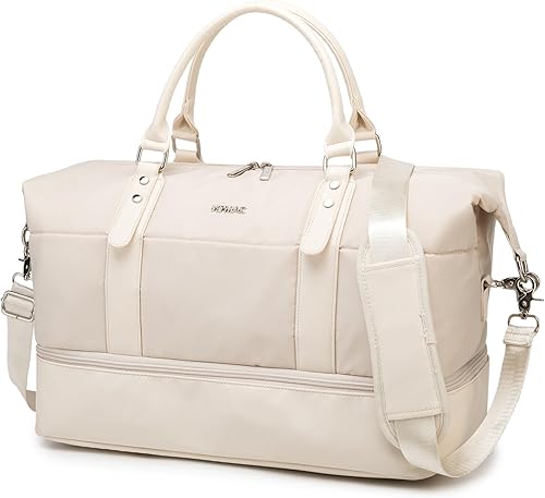 Kinmac Bolsa de viaje de viaje, bolsa de mano para deportes de fin de semana para el gimnasio (beige)