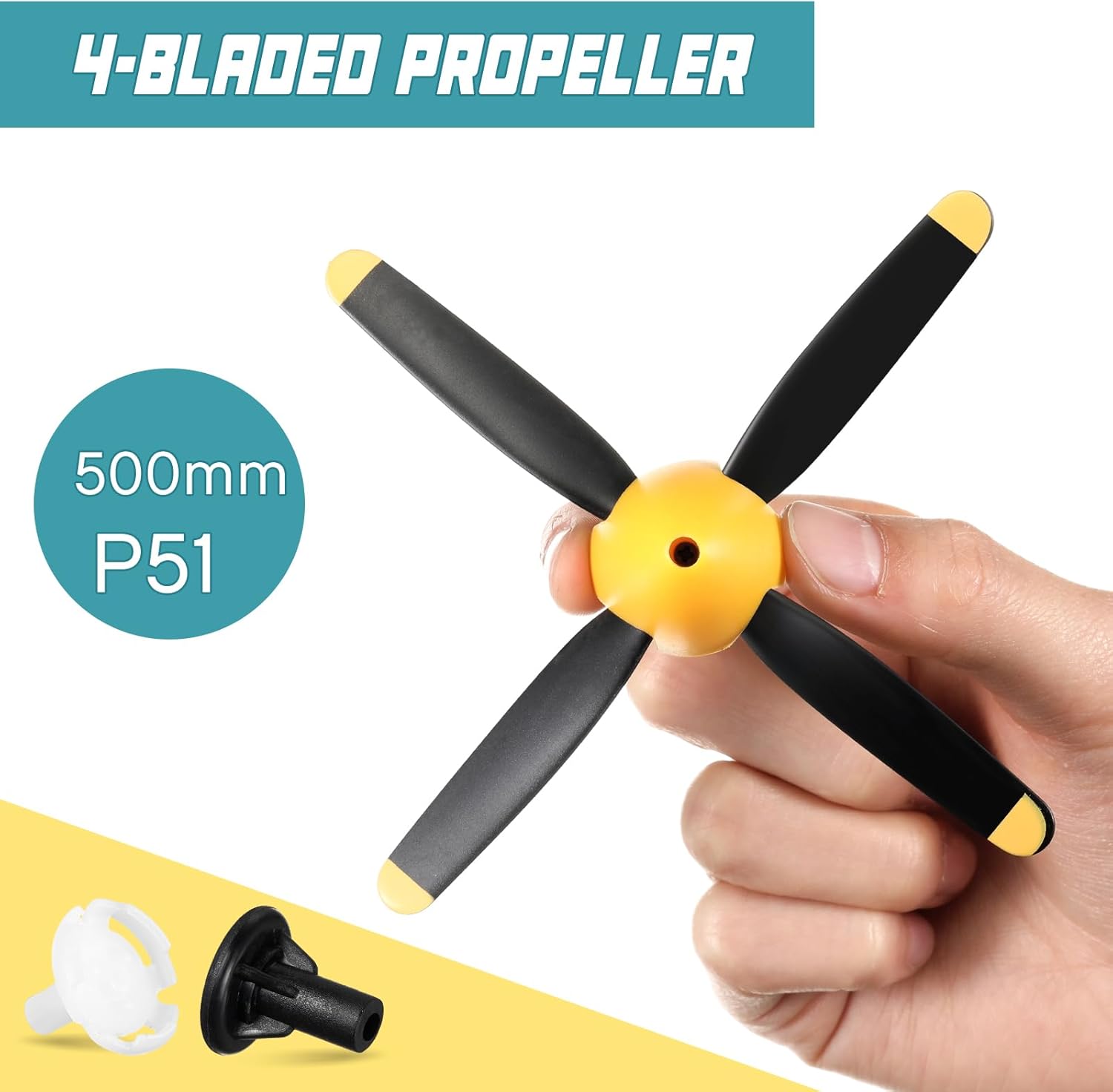 Hollowfly 6 Sets Spare Rc Plane Propellers Compatible with 500mm P51 Rc Plane 4 Channel Remote Control Airplane P51 with Propeller Savers Adapter, Yellow Nose