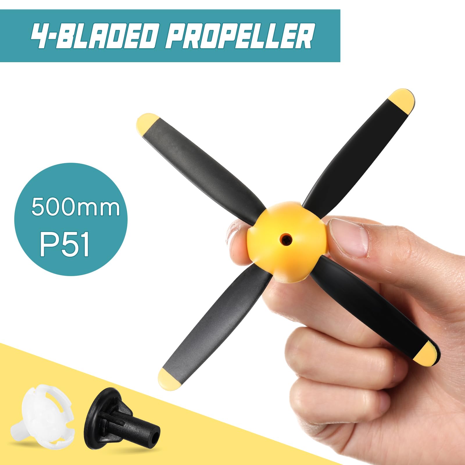 Hollowfly 3 Sets Spare Rc Plane Propellers Compatible with Mustang 500mm P51 Rc Plane 4 Channel Remote Control Airplane P51 with Propeller Savers Adapter, Yellow Nose