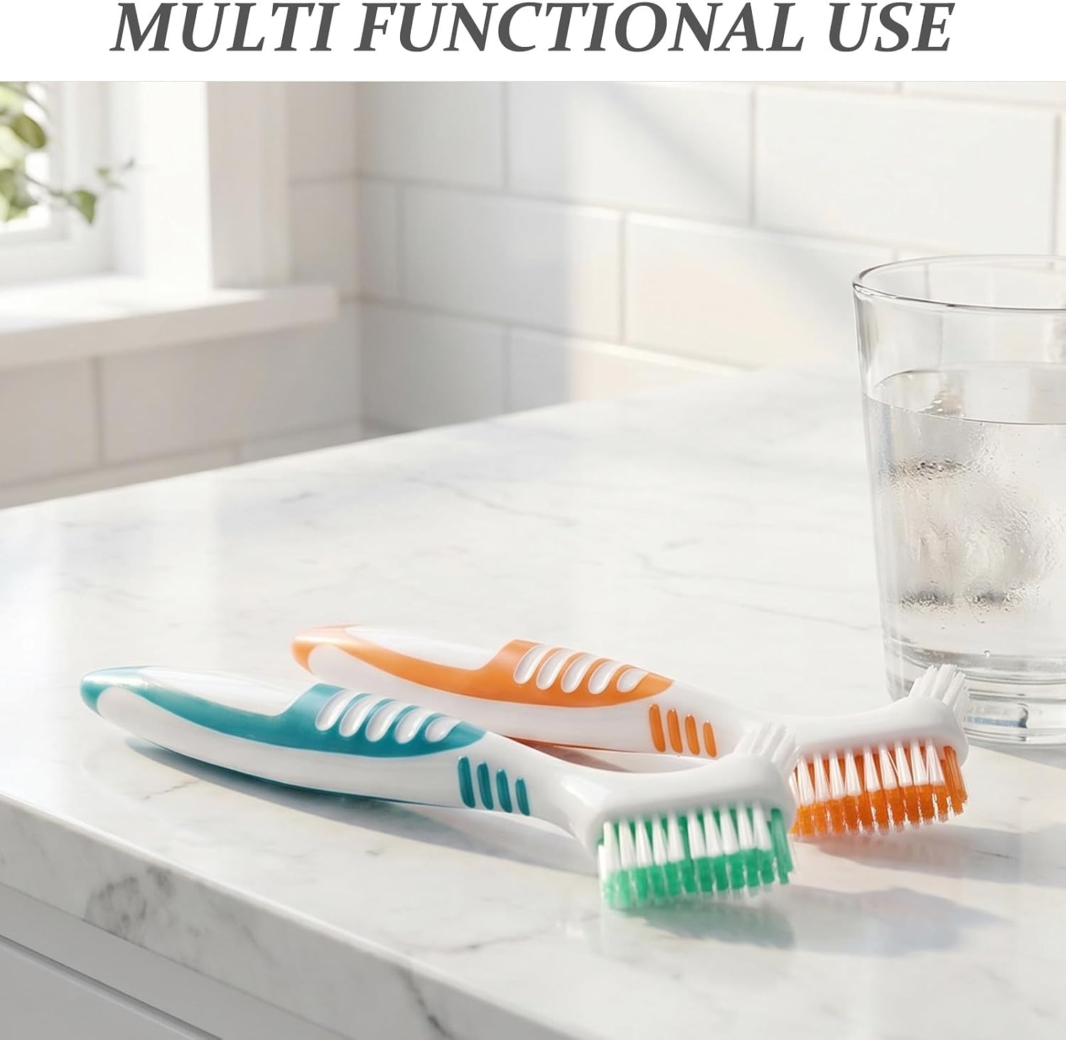 2 Sets Denture Toothbrush for False Teeth with Carrying Case - Dual Sided Denture Brush - Effective Multi-Layered Hygiene Toothbrush for Travel and Home