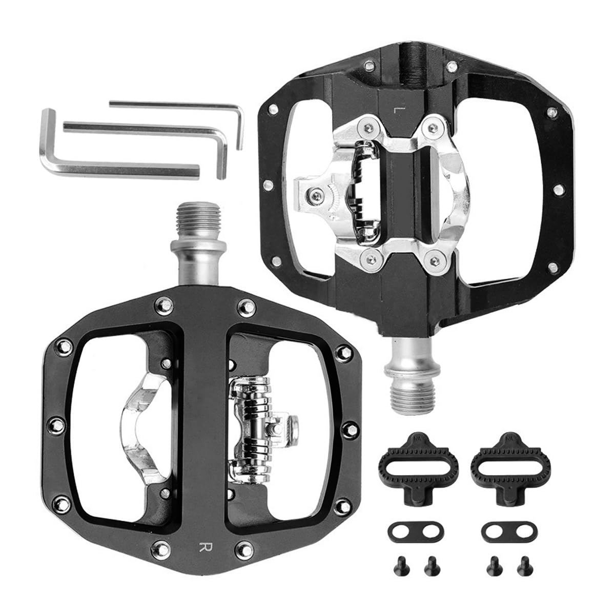 Gurtt 2 Stück 2-in-1 SPD CNC-gefräste Aluminium-Fahrradpedale – rutschfestes Klickpedal-Set für MTB, BMX, Rennrad und Trekkingrad, 9/16