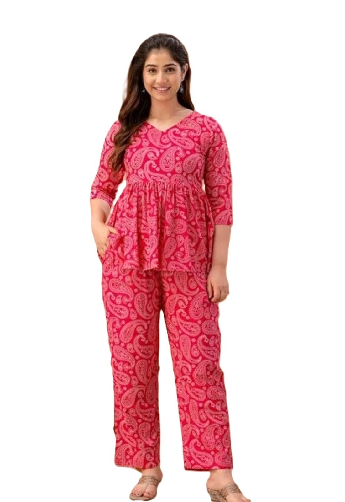Anika Fashion Women Maternity & Feeding Co-ord Set Cotton | Nursing Top with Pant | Pregnancy Wear | Easy Breastfeeding Dress | Printed Night Suit for Women