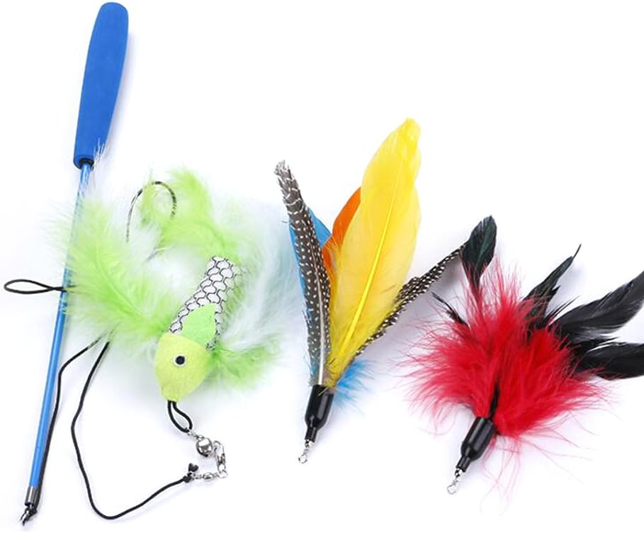 Metacrafter Cat Toys Wand Interactive Feather Teaser, Retractable Rod Toys Fish Fleece Worm Cather and Exerciser with 3 Replacement…