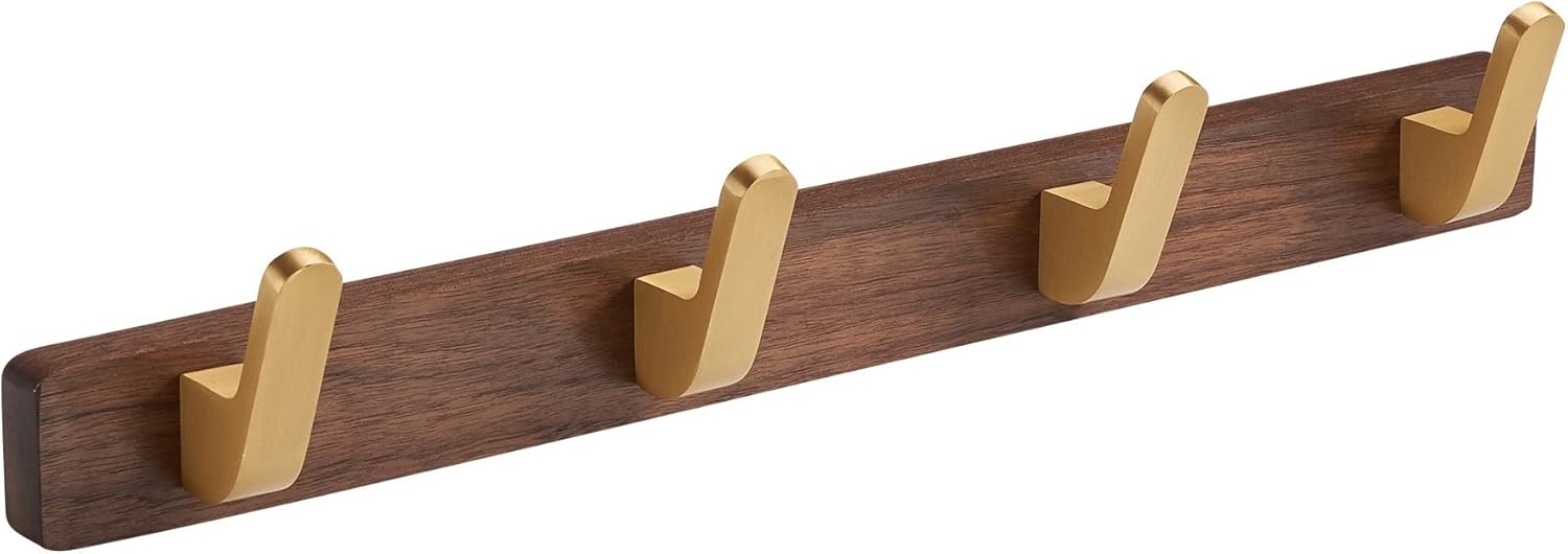 Wall Hooks Home Wall Hooks Organizer Rack for Bathroom Accessories Walnut Vintage Wall Hooks with Screws for Towel Robe Bath Ball Wall Hooks (Color : 5 Hooks) (4 Hooks)