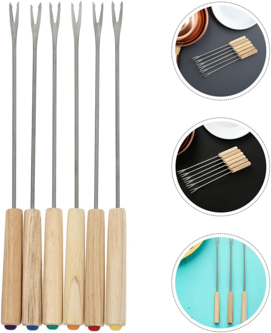 Fondue Forks Ergonomic Design 18pcs Stainless Steel with Wooden Handles, Heat Resistant Cheese Dipping Sticks for Even Heating for Family Gatherings and Camping