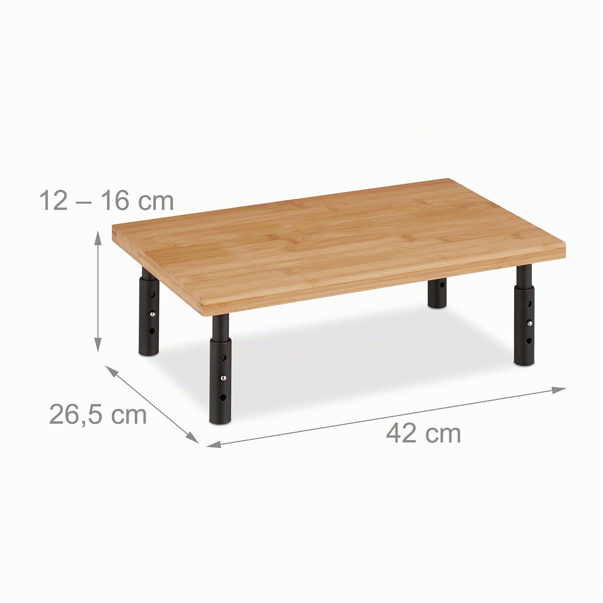Relaxdays Supporto per Monitor Regolabile in Altezza, Tavolino Scrivania, Alza Schermo PC, 16x42x26,5 cm, Nero Naturale