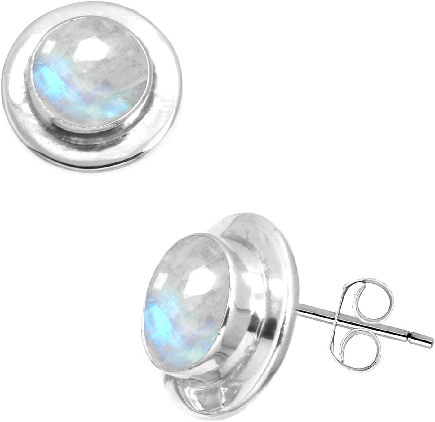 Natural Gemstone Stud Earring For Women Moonstone, Pearl, Garnet, Agate Round Boho Genuine 925 Sterling Silver Handmade Jewelry