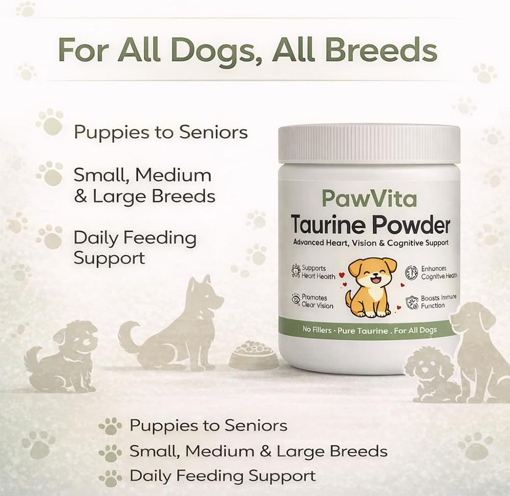 Pawvita Pure Taurine Powder, Paw VitaTtaurine Supplement for Dogs, Supports for Heart, Vision & Daily Wellness in Dogs – 99.9% Pure Taurine Powder (1)