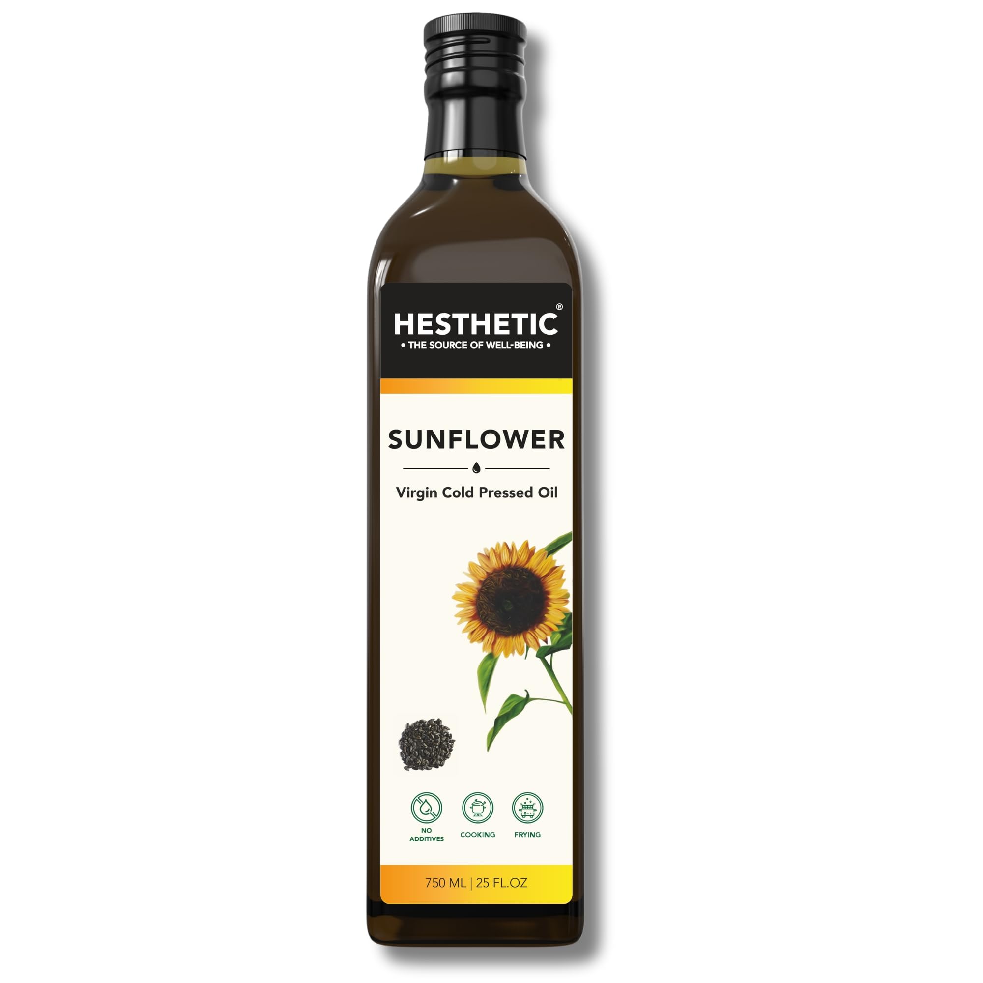 Hesthetic - Edible Cold Pressed Sunflower Oil | 750ml | Rich in Healthy Fats, Ideal for Cooking, Frying & Salad Dressings | 100% Pure & Natural | Food Grade Virgin Oil | Glass Bottle