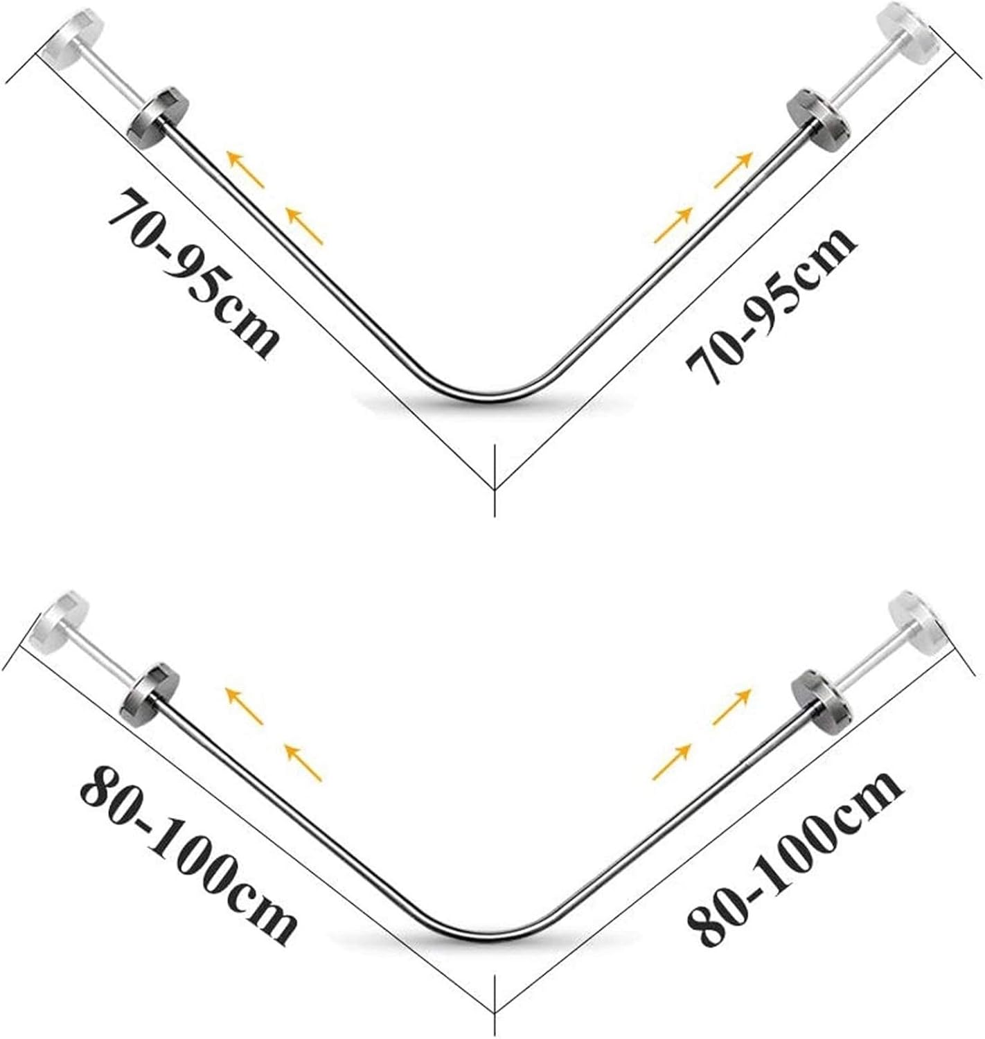 Extendable No Drill Shower Curtain Rod L Shape,Curved Shower Curtain Tension Rod Pole Stainless Steel Telescopic Bathroom Curtain Hanger Pole for Bathroom Corner (Size : 70 * 90cm)