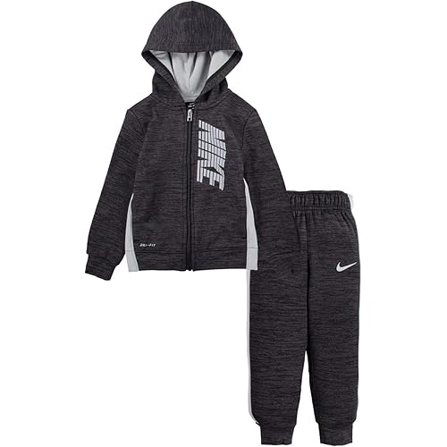 Nike Boy`s Therma Full Zip Hoodie & Pants 2 Piece Set (Black Heather(76G806-K08)/Black, 4T)