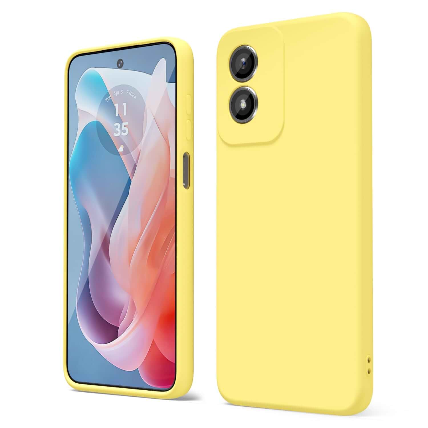 oakxco for Motorola Moto G Play 2024 Phone Case Liquid Silicone, Cute Thin Slim Grip Soft Rubber Gel for Women Men, Smooth Matte TPU Plain Solid Color Girly Simple Case with Camera Cover, Yellow Solid